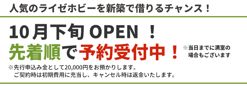 人気のライゼホビーを新築で借りるチャンス！